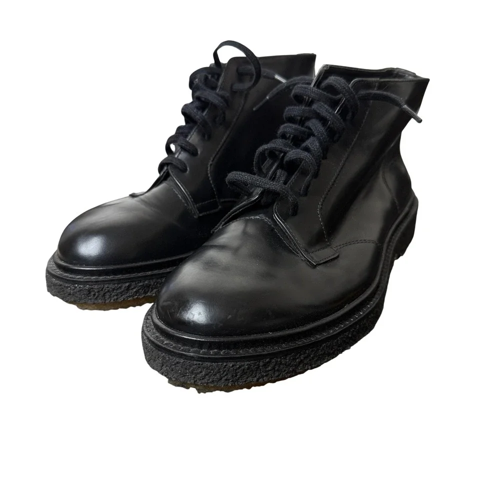 Adieu Paris Type 121 Boots Mens 41 Black Polished Leather Crepe Sole Lace Up